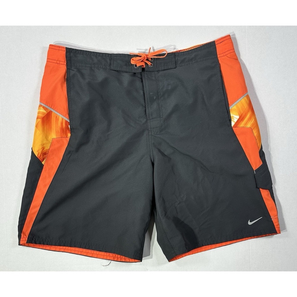 Nike Men's Swim Trunks Board Shorts Medium Black Orange Surf Swimwear